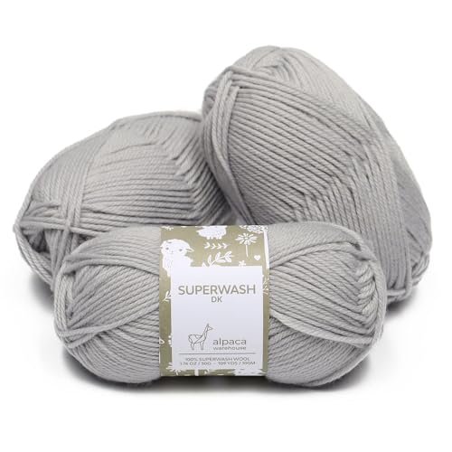 100% Superwash Wool Yarn 3 Skeins 150g DK Weight Knitting Crochet Ash Gray | Sourced from Peru for breathable warmth and 327yd total length per 150g pack ideal for soft baby garments hats and sweater - color: Ash Gray