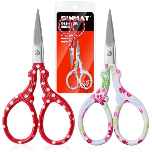 2PCS Sewing Embroidery Scissors, 3.6 Inches Sharp Stainless Steel Crochet Scissor Craft Scissors for Cross Stitch Supplies, Crochet Accessories, Paper Cutting,Threading & Needlework DIY(Red+White) - color: Red+white