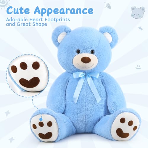 MorisMos 47inch Giant Teddy Bear Stuffed Animal 4ft, Big Teddy Bear Plush for Baby Shower, Life Size Stuffed Bear Gifts for Kids, Girls, Girlfriend, Women on Valentine, Christmas, Birthday（Blue） - color: Blue, size: 4 ft