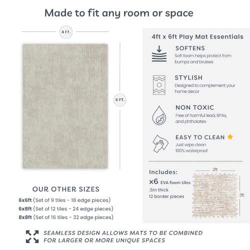 Little Landings Baby Play Mat for Floor - Sandstone (4x6ft) - Interlocking EVA Foam Play Mat Tiles for Babies & Toddlers, Non-Toxic Playmat for Tummy Time, Crawling & Playroom - Rug-Look Design - color: Sandstone - Beige, size: 4x6 ft