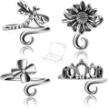 4 PCS Crochet Rings for Fingers Butterfly Flower Crown Bow Knot Sunflower Adjustable Yarn Tension Ring Knitting Accessories Crochet Gifts for Crocheters - color: Nature's Luck Crochet Rings Set