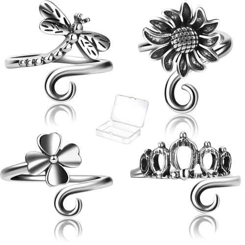 4 PCS Crochet Rings for Fingers Butterfly Flower Crown Bow Knot Sunflower Adjustable Yarn Tension Ring Knitting Accessories Crochet Gifts for Crocheters - color: Nature's Luck Crochet Rings Set
