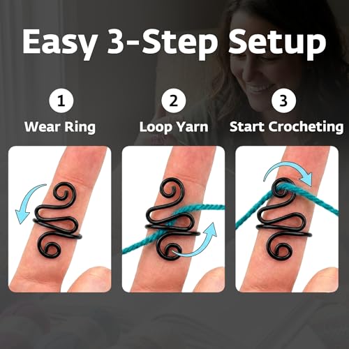 Crochet Tension Ring, Adjustable Crochet Ring for Finger, Works to Loop Yarn, Crochet Accessories, Crochet Supplies, Crochet Hooks, Gift, Resizeable, 1 Count (Black) - color: Black