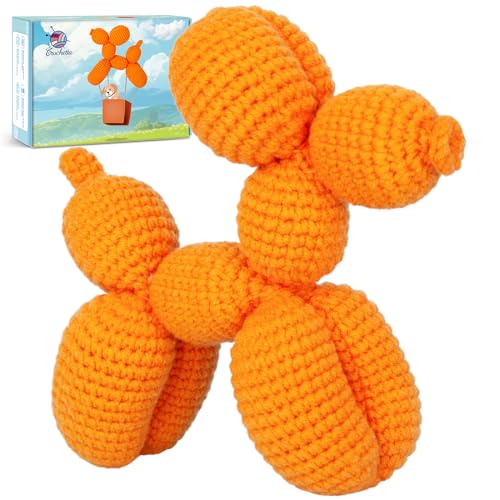 Crochetta Crochet Kit for Beginners, Crochet Kit w Step-by-Step Video Tutorials, Crochet Starter Kit Learn to Crochet Kits for Adults Kids Beginners, Vibrant Orange Balloon Dog (40%+ Yarn Content) - color: CrochetBalloonDog