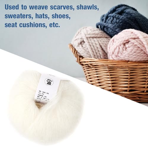 Popular Soft Mohair Knitting Angora Wool Yarn for DIY Knitting (with a Crochet)(White)