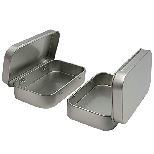 Hulless 12 Pcs Small Hinged Tin Box Metal Tins Storage Containers, Silver | Portable Craft Organizer for Home Storage to pills, candies, herbs, planting seed, nail art etc - color: Silver, size: 3.7'' X 2.3'' (12 Count)