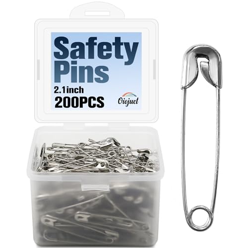 Oiojuct 200 PCS Large Safety Pins - 2.1 Inch Heavy Duty Sewing Pins for Clothing, Strong Nickel Plated Steel - size: 2.1inch