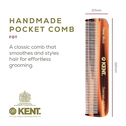 Kent FOT Tortoise Fine Tooth Handmade Pocket Comb for Men, Women and Kids, Hair Comb Straightener for Everyday Grooming and Styling, Beard and Mustache, Saw Cut and Hand Polished, Made in England - color: Tortoiseshell, size: 2 Pack