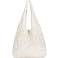 WantGor Crochet Bags, Beach Mesh Tote Bag Womens Shoulder Shopping Handbag | Casual Travel Totes Bag Foldable Hobo Bags - color: Beige Apricot