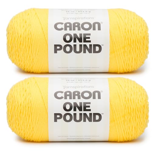 Caron One Pound Acrylic Yarn for Crocheting Soft, Sun Yellow, 2-Pack | #4 Worsted Yarn, 100% Acrylic, Soft Yarn for Crocheting Blankets, Warm Garments & Knitting Crafts, 812yd, 453g/16oz per skein - color: Sun Yellow, size: 2 Pack