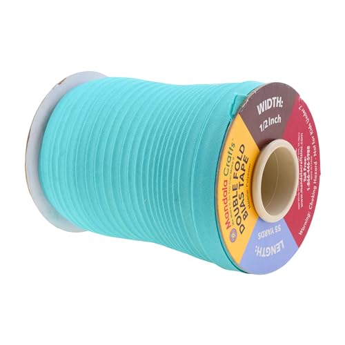 Mandala Crafts 55 Yds 1/2 Inch Aquamarine Double Fold Bias Tape for Sewing | Machine Washable Binding Tape for Quilting, Hemming, Seams, Fabric Piping, All Fabrics & Denim, Indoor & Outdoor - color: Aquamarine, size: 1/2 Inch 55 Yards