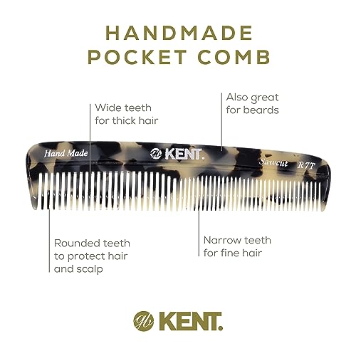 Kent R7T TW Fine and Wide Tooth Hair Comb, Handmade Pocket Comb for Men, Beard and Mustache Combs for Everyday Grooming and Styling, Sawcut Kent Combs, Made in England - color: White Tokyo, size: 3 Pack