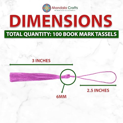Mandala Crafts 100 Mauve Silky Bookmark Tassels with Loops for Crafts | Machine Washable, Polyester Mini Craft Tassels for Jewelry Making, Graduation Decorations, Keychains, Gift Tags & Ornaments - color: Mauve, size: 5.5 Inches