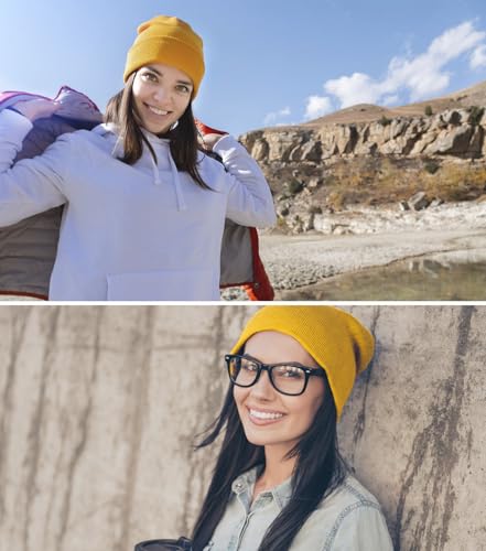 100% Cotton Beanie Hat Winter Hats Women Men Warm Knit Beanies | Double Layer Warmth ,Ultra-Soft Itch-Free Pure Cotton Knitted, Cuffed & Uncuffed Fisherman Slouchy Skull Cap for Womens Mens - color: 1pcs Yellow
