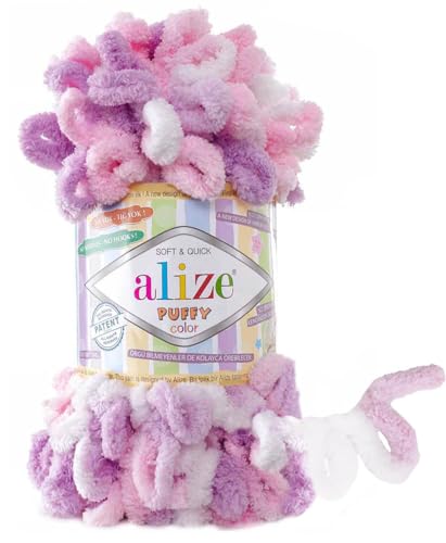 Alize Puffy Color Baby Blanket Yarn Lot of 4skn 100gr 9.8 yards 100% Micropolyester Soft Yarn Hand Knitting Yarn (6051) - color: 6051