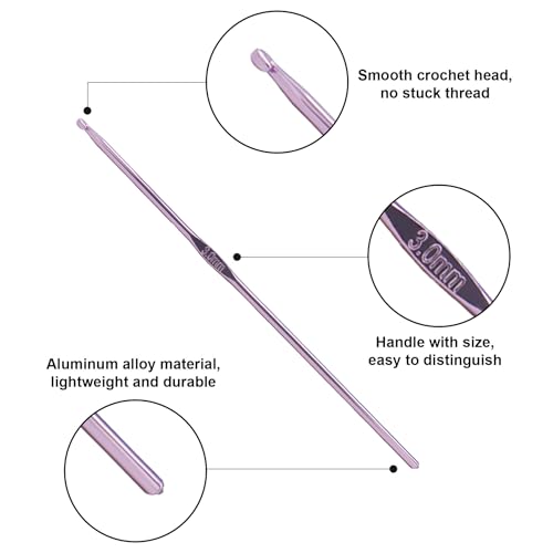 Skweawert 6Pcs 3mm Stainless Steel Crochet Hook | Bulk Hand Needles, for Beginners, Women, College Students, Crocheters - size: 3mm