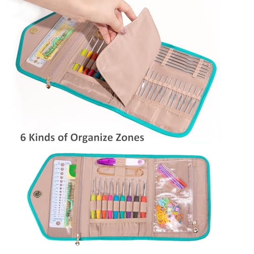 Crochet Hook Case - Foldable Organizer for Knitting & Crochet Supplies - Knitting Accessories - color: Teal, size: 7 Inches