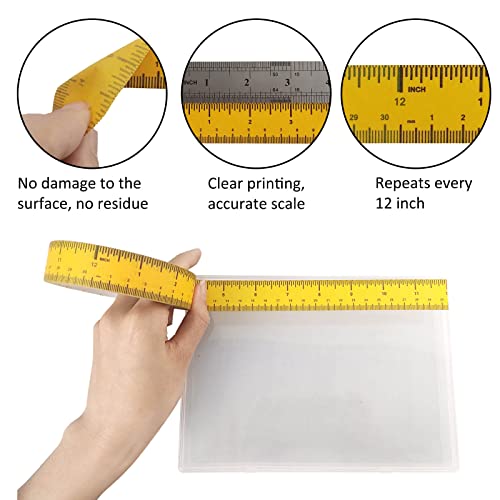 EDSRDRUS 3 Rolls Ruler Tape 1/2, 1, 1-1/2 Inch Repeating 12inch No Gap Color Imprint, No Residue Masking Tape Measure for Painting, Woodworking, Sewing & DIY(White) - color: White, size: No Gap - (1/2in+1in+1-1/2in) * 67Yard