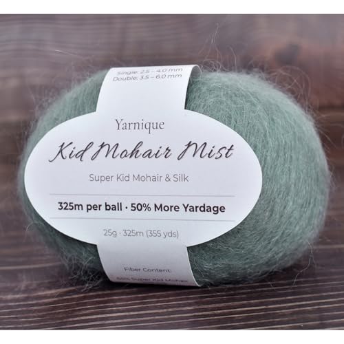 Kid-Silk Mohair Yarn, Lace Weight, 4 Balls 100g, 1420 yds | Yarnique 61% Super Kid Mohair & 20% Silk | Airy Halo | Soft Glow（28 Sage Green） - color: 28 Sage Green