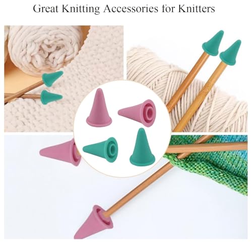 8pcs Knitting Needle Point Protectors, Silicone Knitting Needle Tip Cap Stoppers Stitch Stopper Protector Cover Crocheting Accessories Supplies (Pink Large and Green Large), SATONBEYI - color: Green & Pink, size: Silicone-Large-8P