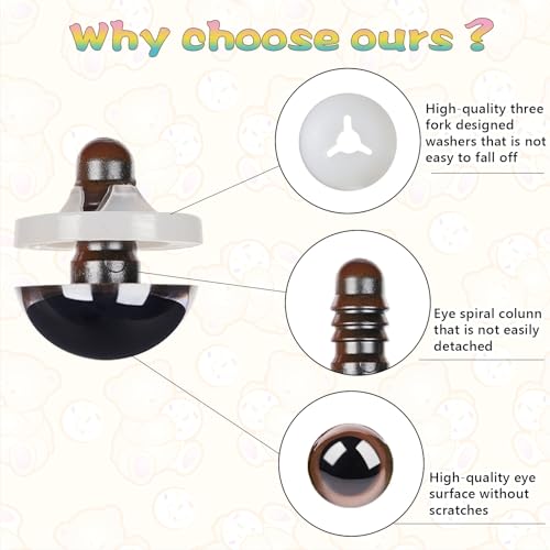 MUCUNNIA 8pcs 50mm Brown Safety Eyes for Crocheting with Washers Brown Safety Eyes for Crochet Craft Safety Eyes Gift for Crochet Lovers Halloween Decorations Stuffed Animals Crafting - size: 50mm