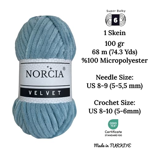 Soft Velvet Chenille Yarn for Crocheting & Knitting - Super Bulky 100g (74.3 yds) Baby Blanket Yarn - Amigurumi & Weaving Craft (Blue, 1 Skein) - color: Blue, size: 1 Skein