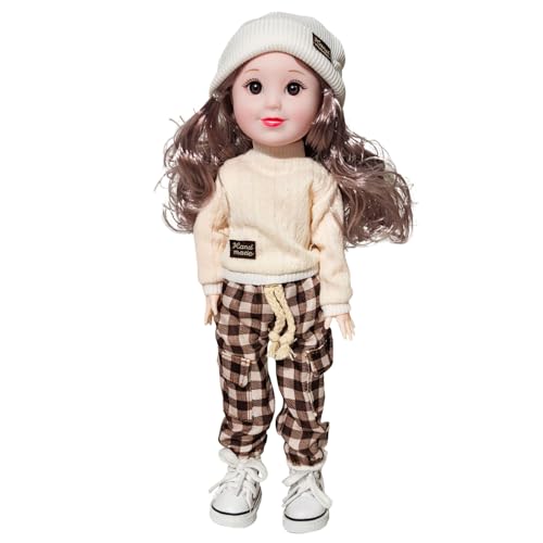 12 Inch BJD Fashion Girl Doll, 15 Movable Joints, Exquisite Hair and Trendy Casual Outfits (Casual wear-Beige) - color: Beige
