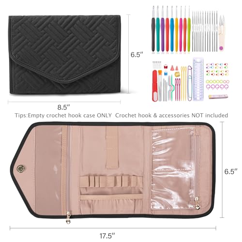 Crochet Hook Case - Foldable Organizer - Knitting & Crochet Supplies Holder - color: Black, size: 7 Inches
