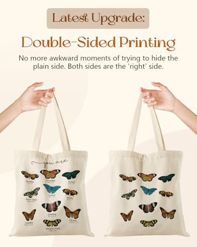 Miss Adola Aesthetic Tote Bag for Girls - with Magnetic Buckle and Zipper Inner Pocket for Women Lady Canvas Cotton Tote Bag - color: Nine Butterflies