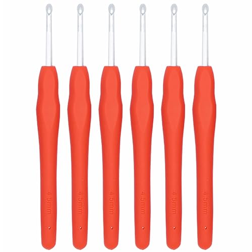 6Pcs 4.5mm Aluminum Soft Grip Rubber Ergonomic Handle Crochet Hook Knitting Needles US Size 7 for DIY Yarn Craft,Nice Gift for Women Adults Kids Children Beginners (Red) - size: 4.5mm