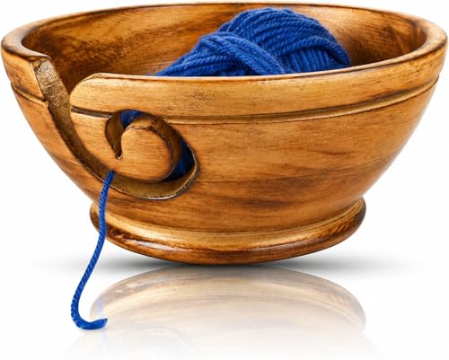 Handmade Wood Yarn Bowl Holder, Knitting Supplies Crochet Skien Organizer | 6 x 2.5 Inch smooth spiral slot, non slip base, prevents tangles, fits skeins crochet hooks, knitting needles & craft storage