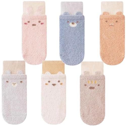 COUVER Baby Non Slip Grip Ankle Socks with Non Skid Soles for Infants Toddlers Kids Boys Girls - color: Animal Ears 2 Tone(6 Pairs), size: 1-3T