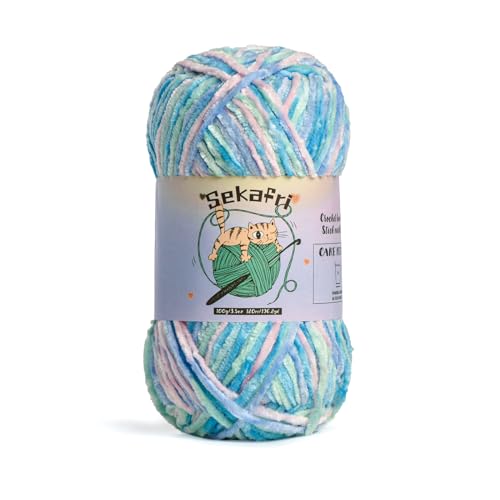 Fuzzy Chenille Yarn for Crocheting, Fluffy Amigurumi Crochet Yarn for DIY Craft/Hat/Shoes, (100g/197yds) Soft Velvet Baby Blanket Yarns（Candyfloss） - color: Candyfloss