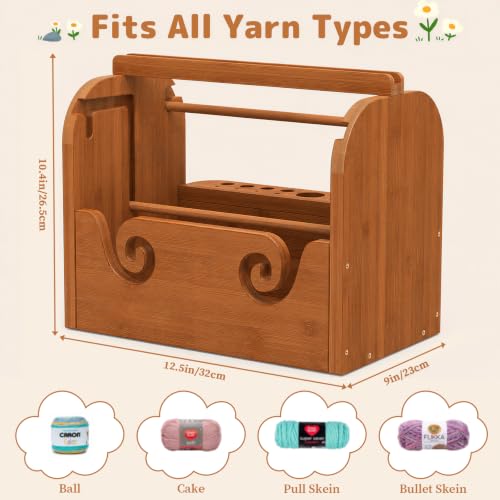 Upgraded Yarn Holder for Crocheting, Bamboo Yarn Holder (Brown) | Built-in Phone Stand, Bottom Storage, Tangle-Free Dual Rods & Tool Holder, Ideal Crochet Accessories for Skein, Ball Yarn - color: Brown Upgraded Yarn Holder