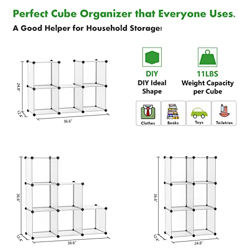 C&AHOME 6-Cube Storage Organizer Cube Shelf Closet Storage Bookcase, White | Stackable Cubby Storage, Bookshelf, Portable Plastic Storage Closet Organizer, DIY Modular Shelving Units for Home, Wardrobe - color: Translucent White