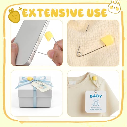 WILLBOND 50 Pcs Large Safety Pins for Clothes,with Bag, Yellow | Plastic Head with Locking Closures, Heavy Duty Nappy Pins Hooks, 2.2 Inch Fasteners, Stainless Steel, Velvet Bag - color: Yellow