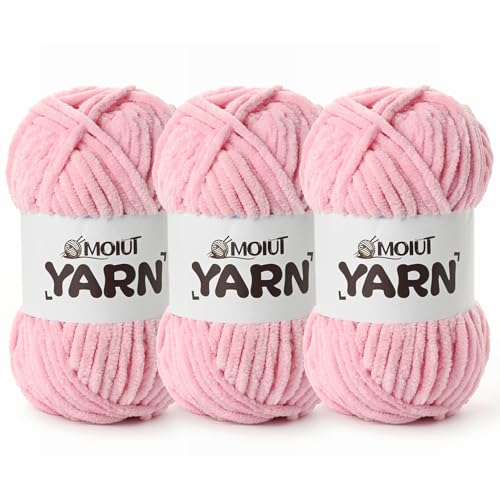 3 Pack Fluffy Chenille Yarn for Crocheting, Chunky Velvet Yarn for Crochet Amigurumi, Baby Yarn for Crocheting Soft Blanket, 262.4yds /10.5 oz Bulky Yarns for Crafts/Hats/Shoes/Socks (3 Peach Pink) - color: 3 Peach Pink