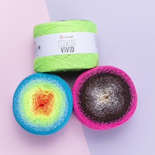 Yarn Art Flowers Vivid Yarn 250gr 8.80 oz 1094yds 55% Cotton 45% Acrylic Multicolor Cotton Fine Yarn Rainbow Crochet Spring Summer (506) - color: 506