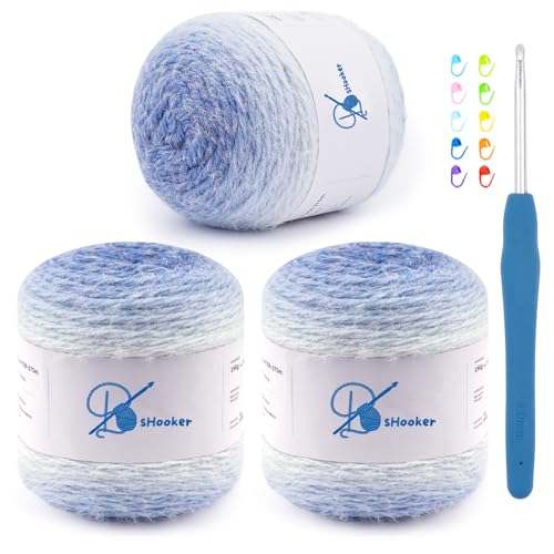 Yarn for Crocheting,Gradient Cake Crochet Yarns for Knitting,3 Pack | 6.7 oz-394 Yards-80% Acrylic 20% Nylon Super Soft Cake Yarn for Crocheting Blanket,Scarves,Sky Blue - color: Blue Gradient