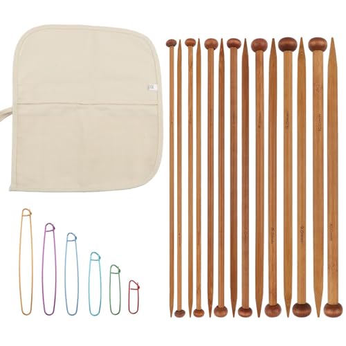 7 Pairs Bamboo Knitting Needles Set, Long Wooden Knitting Needle, Single Point Straight Wood Needles, Wooden Knittings Needle for Making Sweater, Shawl, Scarf