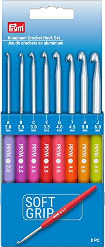 Prym Soft Grip Aluminum Crochet Hook Set, 2-6mm | Multicolor, Crochet Essentials