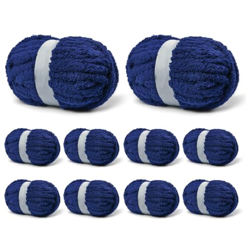 10 Pack Navy Blue Fuzzy Chunky Yarn for Hand Knitting, Bulky Thick Fluffy Chenille Yarn for Crocheting, 240yds/70.5oz Jumbo Crochet Yarns, Soft Chunky Knit Blanket Yarns for Crochet - color: 10 Navy Blue