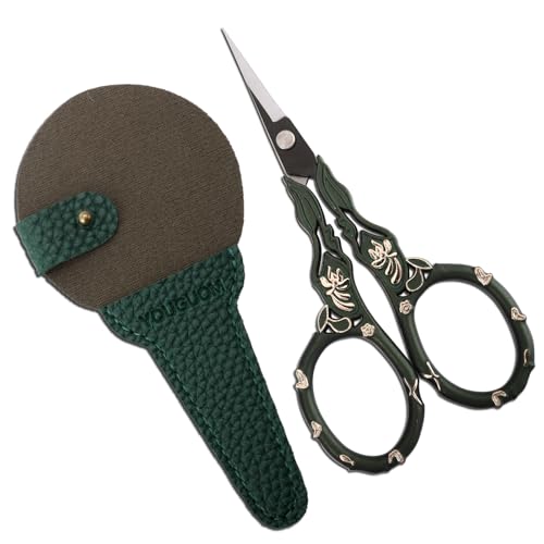 YOUGUOM Crochet Stitch Scissors with Cover, Small Crafting Shears | Vintage, Sharp, for Sewing, Embroidery, Needlework, Knitting, Yarn, Paper, Detail Thread Snips, Mini DIY Tools, Green - color: Golden Green