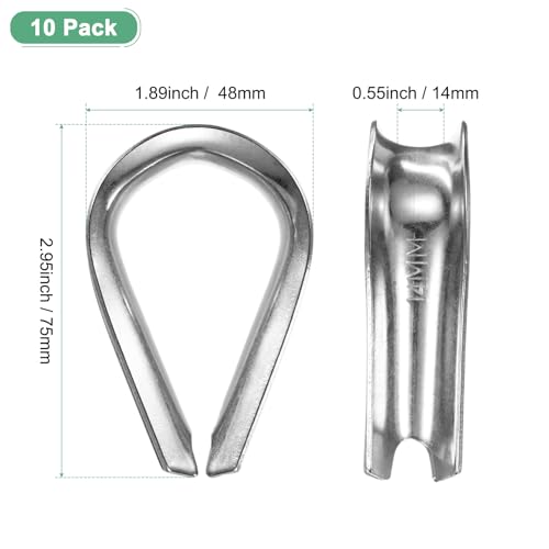 M METERXITY 10-Pack Wire Rope Thimbles, M14 Stainless Steel 14mm Rope Thimble Rigging for Diameter Cable Rigging/Sailing/Clothesline, Wire Cable Protection - size: M14