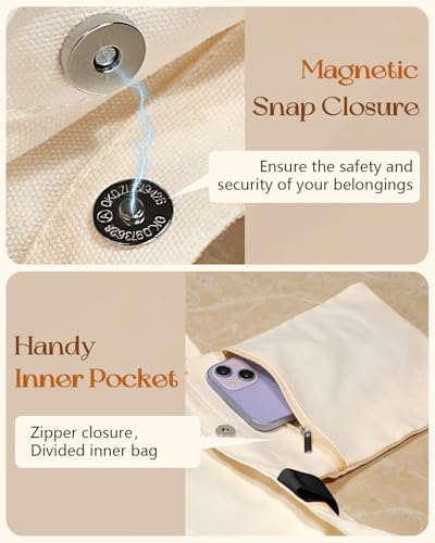 Miss Adola Aesthetic Tote Bag for Girls - with Magnetic Buckle and Zipper Inner Pocket for Women Lady Canvas Cotton Tote Bag - color: Book Flower
