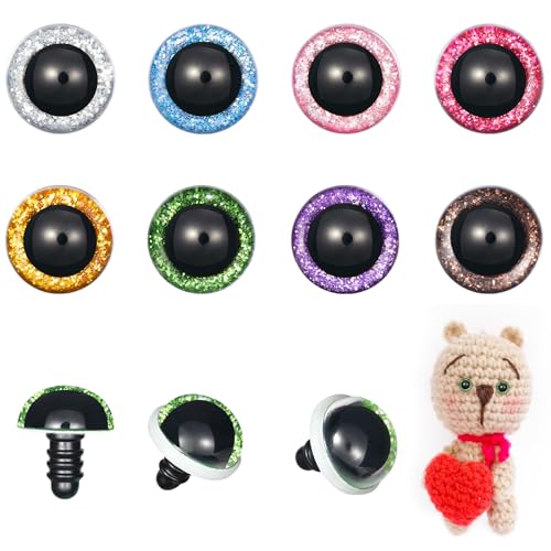 MUCUNNIA 120pcs 18mm Safety Eyes for Amigurumi Glitter Plastic Safety Eyes for Crochet with Washers Craft Crochet Eyes Doll Eyes for Crochet Animals Plush Stuffed Animals DIY Christmas Decorations - size: 18mm