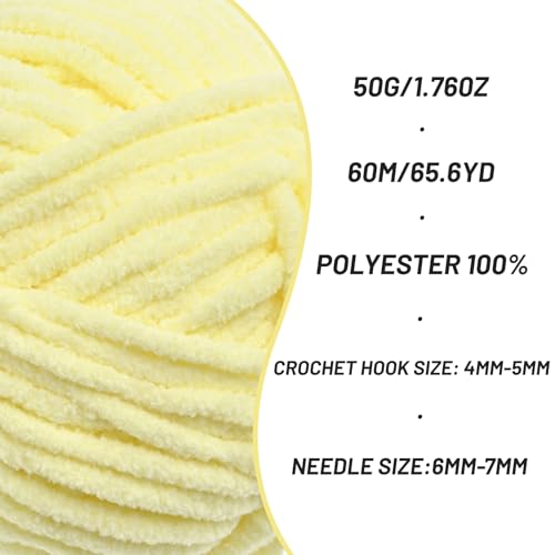 2 Packs Plush Chenille Chunky Crochet Yarn - Baby Yarn for Crocheting Soft - Velvet Yarns Knitting for Blankets Crafts - Fluffy Amigurumi Yarns 100g/131yds (2 Lemon Yellow) - color: 2 Lemon Yellow