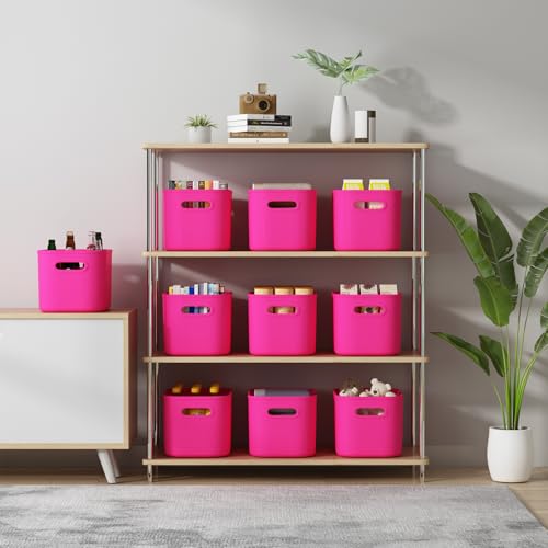 ORGIDOL 8 Pack Pink Storage Bins with Lids Stackable Storage Container for Organizing, Storage Boxes with Handle for Shelves, Cute Storage Bin for Craft, Snacks, 9.85x6.9x5.7 inch - color: Bright Pink, size: 8 Pack
