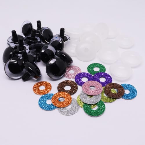 BUXIMN 16pcs 30mm Large Safety Eyes for Crocheting, Sparkling Safety Eyes for Stuffed Animals, Glitter Crochet Eyes for Animals DIY Doll Making Crafts - color: Colorful B, size: 30mm