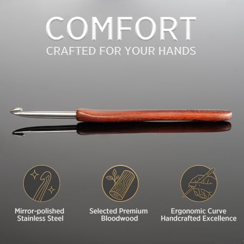 SEVENSUN Mimosa Crochet Hooks Set 5 Pack of 2mm 3mm 4mm 5mm 6mm Crochet Hook, SEVENSUN Hand Polished Ergonomic Crochet Hooks, Stainless Steel Crochet Hook, Wood Handle Pointed Crochet Needle - size: Set 5 Pack of 2, 3, 4, 5, 6mm